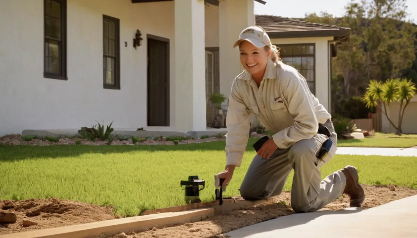A pest control provider inspecting a wooden beam near the foundation of a stucco home in the Palo Alto area